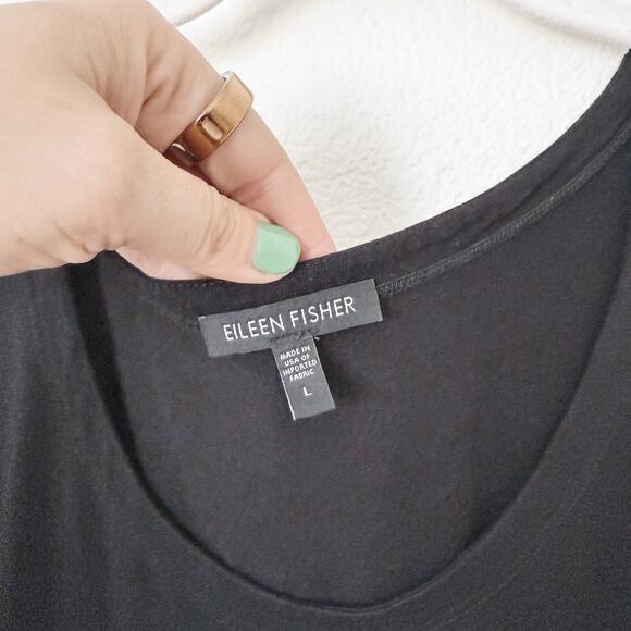 [Eileen Fisher] Black Sleeveless Scoop Neck Basic Tank Top Classic Size Large L - Picture 9 of 10